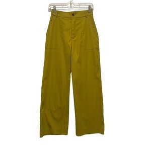 Chartreuse High Waisted Wide Leg Retro 70s Style Patch Pocket Trousers Small